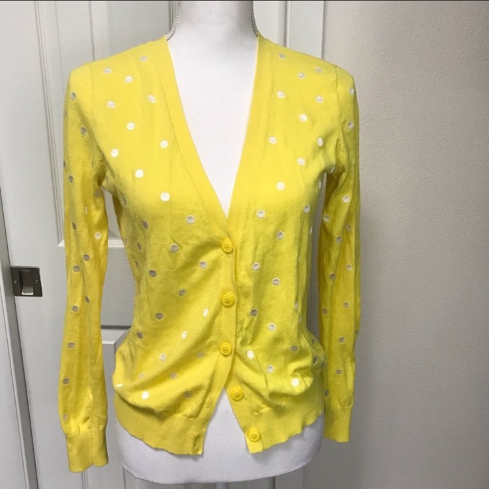 Forever 21 Silver Polka Dot Cardigan Yellow Sz L